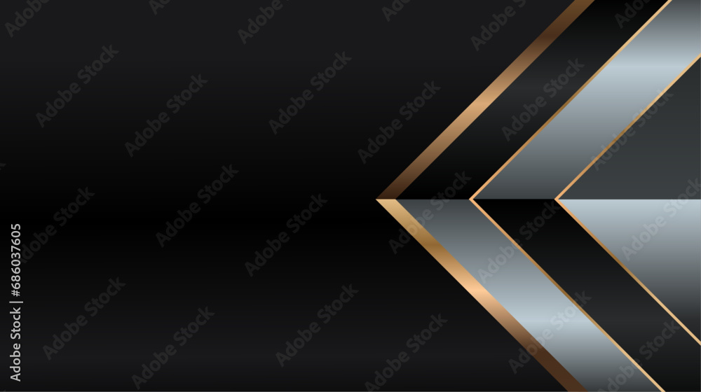 Poster premium 3d design with abstract golden lines pattern. geometric triangle borders arrows on black bac