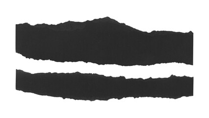 Set of torn and ripped paper stripes, lines from black paper in Y2K retro style, png isolated pieces on transparent background 