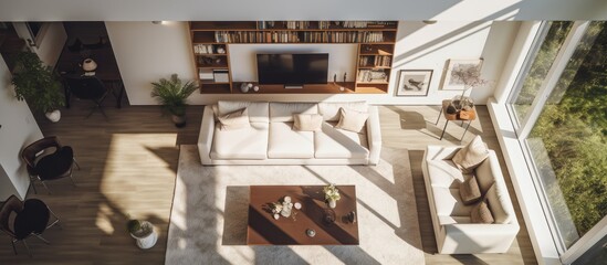 Modern living room seen from above.
