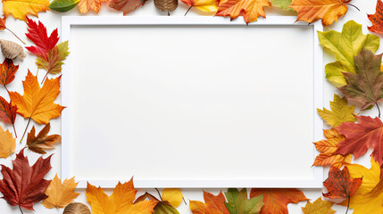 colorful autumn leaves surrounding a white frame