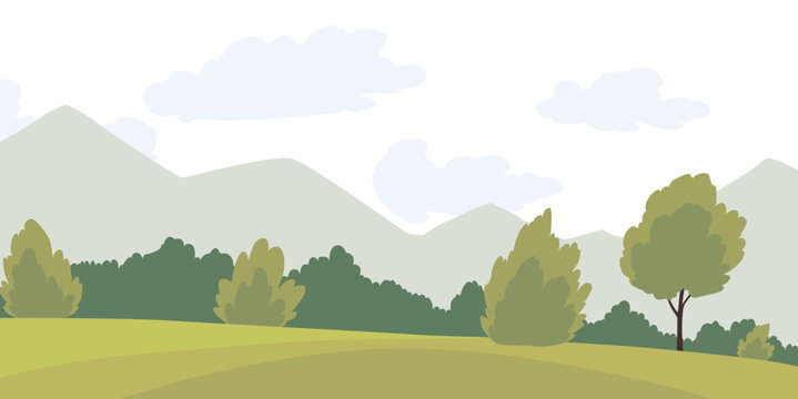 Beautiful Natural Environment Lanscape Scene. Good For Travelling Advertisment, Tourist Website, Presentation. Flat Vector Illustration