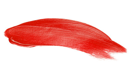 brush stroke smear smudge isolated on white background. Cream makeup texture. Warm red color...