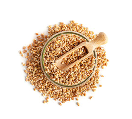 Wheat Grains, Barley Pile, Dry Cereal Seeds, Wheat Grains Heap on White