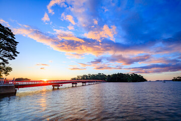 松島の日の出　福浦橋と福浦島　宮城県松島町　sunrise in matsushima. Fukuura...