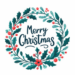 christmas wreath with present and merry christmas written in center vector illustrations