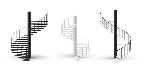 Spiral staircase black and white stairs design curved furniture for climbing set realistic vector