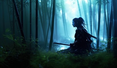 Mystic Warrior in Bamboo Forest - Ethereal and Powerful