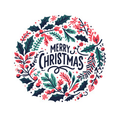 christmas wreath with present and merry christmas written in center vector illustrations