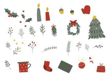 set of christmas elements, holiday, chritsmas collection, hand drawing, x-mas elements, chritsmas decoration