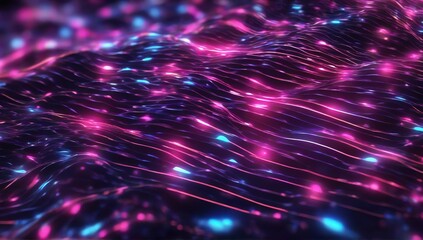 abstract background with pink blue glowing neon lines and bokeh lights. Data transfer concept. Digital wallpaper Generative AI