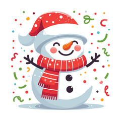 Happy Snowman throws confetti over his head vector illustrations on white background