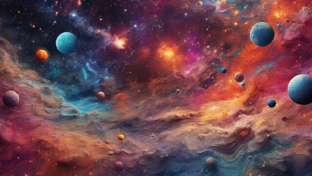 Colorful abstract wallpaper texture background illustration, Universe and time travel between stars and planets Generative AI