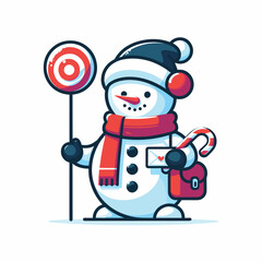 Cheerful hand-drawn flat Snowman with Merry Christmas written on board vector illustrations on white background
