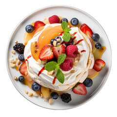 Fruit Pavlova on Plate Isolated on Transparent or White Background, PNG