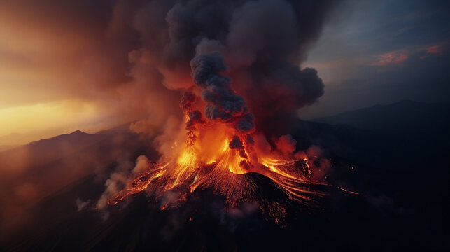 A powerfully erupting volcano