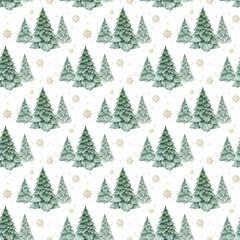 Watercolor seamless pattern with Christmas trees.