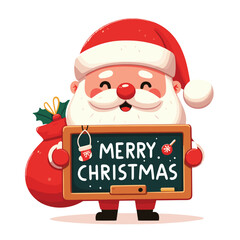 Cheerful hand drawn flat santa with Merry Christmas written on board vector illustrations on white backgroundvector, xmas, eve, realistic, event, merry, message, december, christmas, decoration, holid