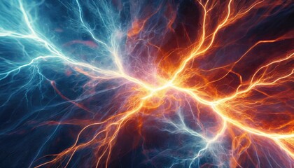  Fire and ice fractal lightning, plasma power backgroun