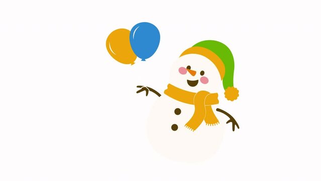 Happy Snowman With Flying Balloons Animation