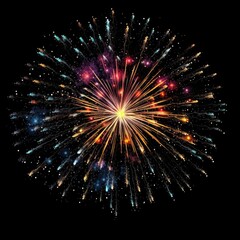 Fototapeta premium Silvester party New year 2024 background banner panorama on dark night sky texture, 4th july independence day concept - cheering crowd and fireworks explosion in party celebrate.