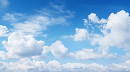 Fototapeta premium Blue sky panorama with puffy clouds above the sea The ocean is colored aqua. Sky with high resolution.