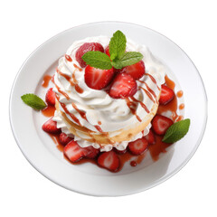 Strawberry Shortcake on a Plate Isolated on Transparent or White Background, PNG