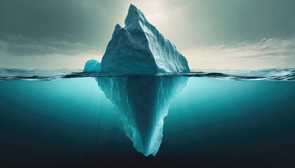 iceberg concept, underwater risk, dark hidden threat or danger concept - obrazy, fototapety, plakaty