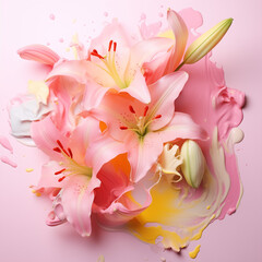 pink lily flowers,pastel color,pink,yellow