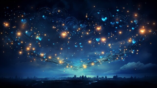 A constellation of heart-shaped stars lighting up the night sky, forming a celestial ode to love.