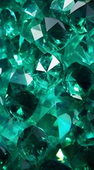 shiny illuminating green, emerald holographic raw crystals diamonds wallpaper background portrait manifestation fengshui new age 
