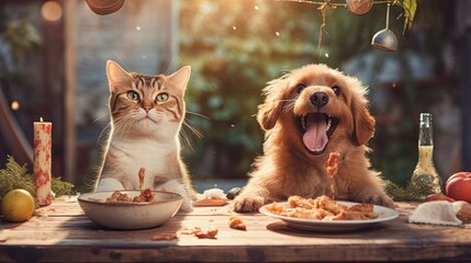 Harmony of Play: A heartwarming moment as a dog and cat eating