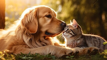 Harmony of Play: A heartwarming moment as a dog and cat playfully interact