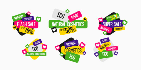 Obraz premium The original poster for the sale of natural cosmetics. Vector illustration in a flat style. Vector graphics.
