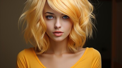 Sensual Young Woman Wig Holding Yellow, HD, Background Wallpaper, Desktop Wallpaper 