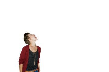 Isolated woman, shouting and announcement with voice, news or information by transparent png background. Girl, model or person for noise, speech or call to action for sound, talk or scream for review