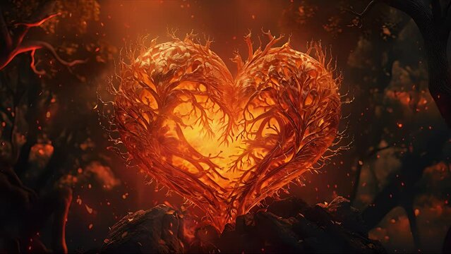 	
Fiery Heart made of flames and lava. Created with generative AI.	
