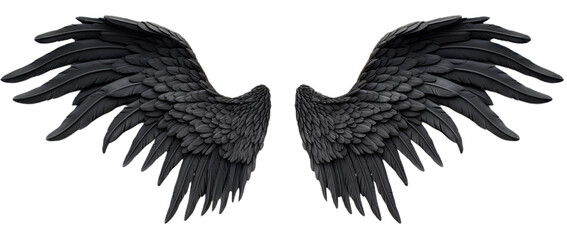 Angelic Elegance: Flying Black Angel Wing. Isolated on Transparent background.