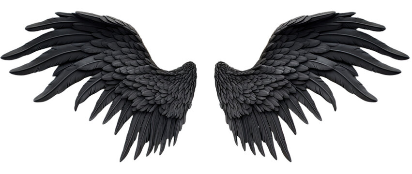 Angelic Elegance: Flying Black Angel Wing. Isolated on Transparent background.