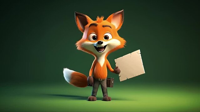 Cute Cartoon fox Holding a Blank Sign. Created with Generative AI.	
