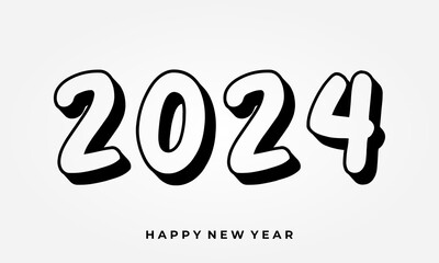 Happy New Year 2024 symbols Vector illustration with black labels isolated on white background
