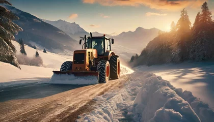 Foto op Aluminium Tractor cleaning snow in field © Marko