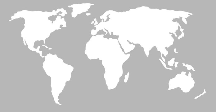 White simplified world map (Europe and Africa centered)