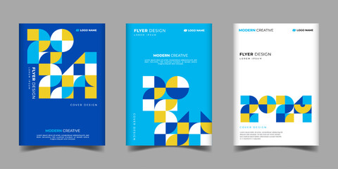 Set of business cover annual report 2024 in a geometric shapes style number,modern template layout design 2024