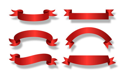 Set of Red ribbons banner isolated on white background
