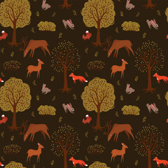 seamless pattern animals in the autumn forest