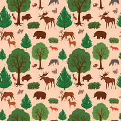 seamless pattern animals in the forest