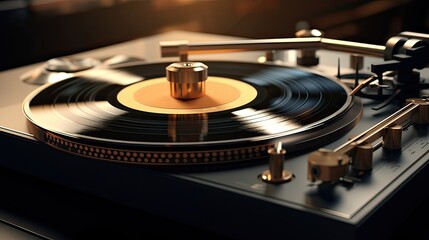 Retro design, classic audio equipment, record player, music player, nostalgia, analog sound, vinyl records, antique technology. Generated by AI.