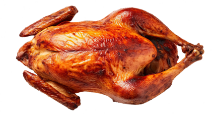 Topview Roasted turkey. Isolated on Transparent background.