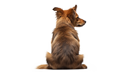 Sitting dog back view. Isolated on Transparent background.
