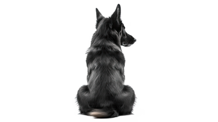 Sitting dog back view. Isolated on Transparent background.